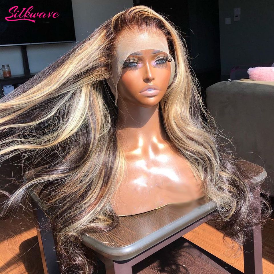 13x4 13x6 Hd Highlight Wigs Human Hair Body Wave Frontal Wig Brazilian Brown Honey Blonde Lace Front Wig For Women 30 36 Inch